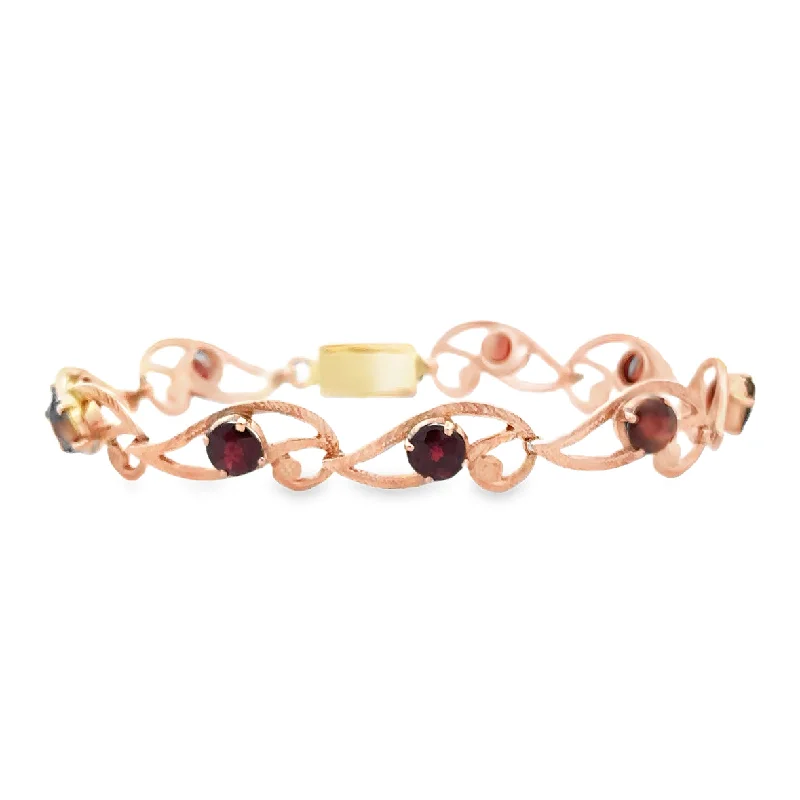 Round women bracelets-Vintage 1940s Garnet Bracelet in 14k Rose Gold