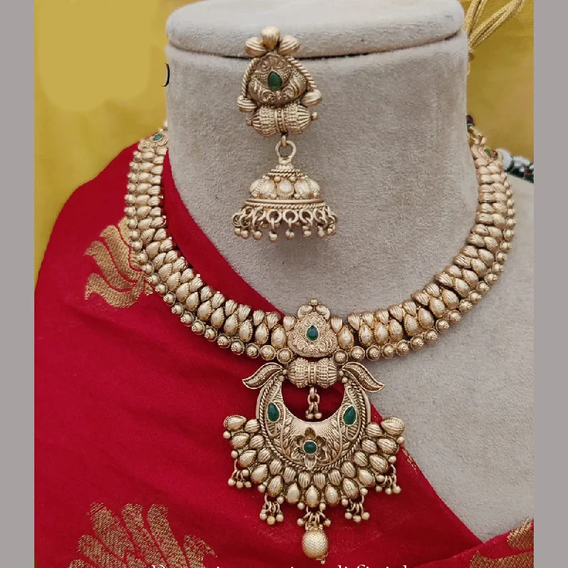 Heart-shaped women necklaces-Jewel Addiction Copper Rajwadi Finish Pota Stone Necklace Set