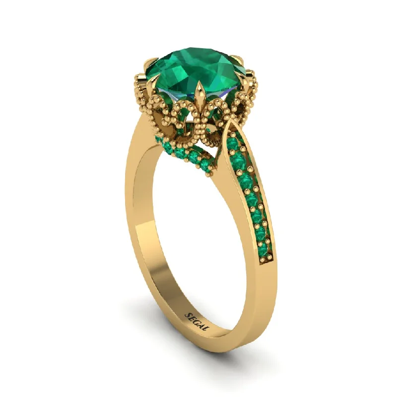 Heart-shaped engagement rings for women-Emerald Milgrain Engagement Ring - Yara No. 19