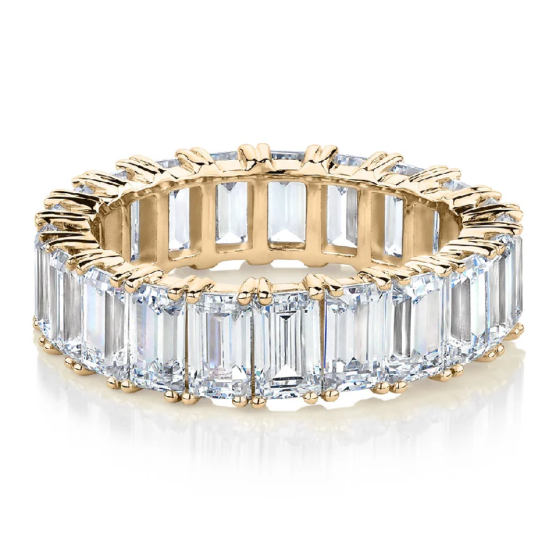 Designer women rings-All-rounder eternity band with 6.3 carats* of diamond simulants in 10 carat yellow gold