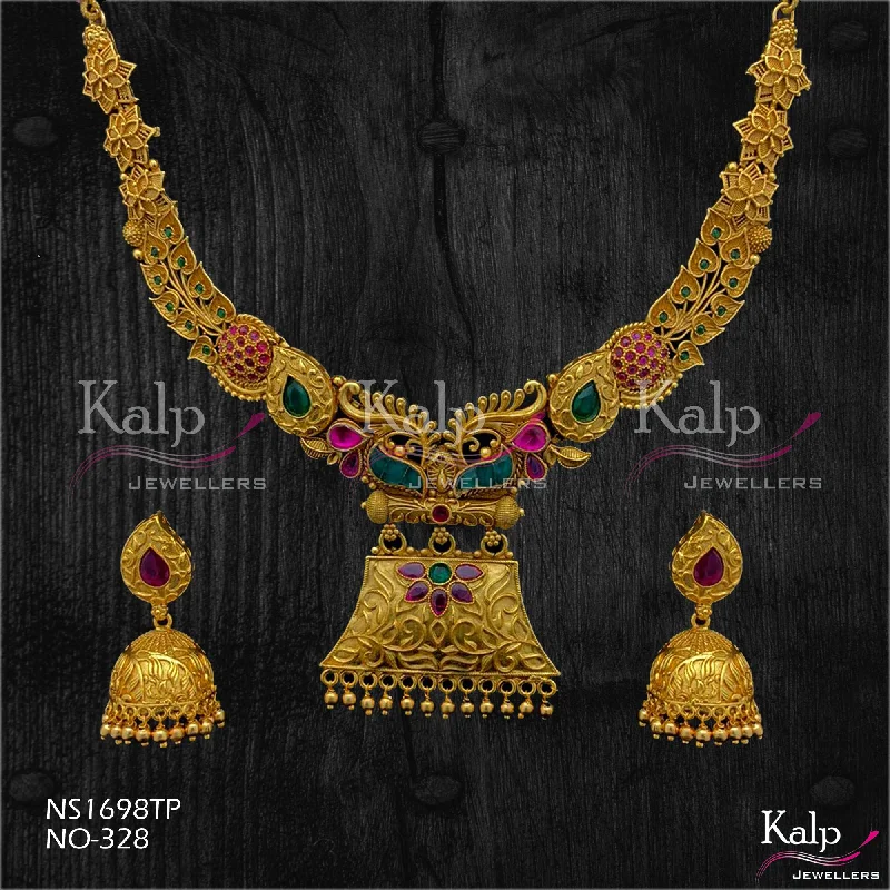 Pearl pendant women necklaces-Kalp Jewellers Copper Gold Plated Necklace Set