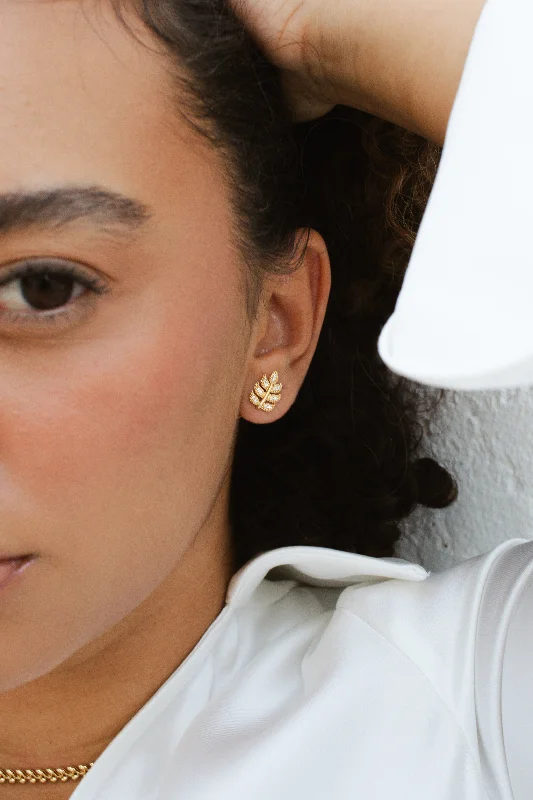 Floral women earrings-Velani Guam Leaf Stud Earrings