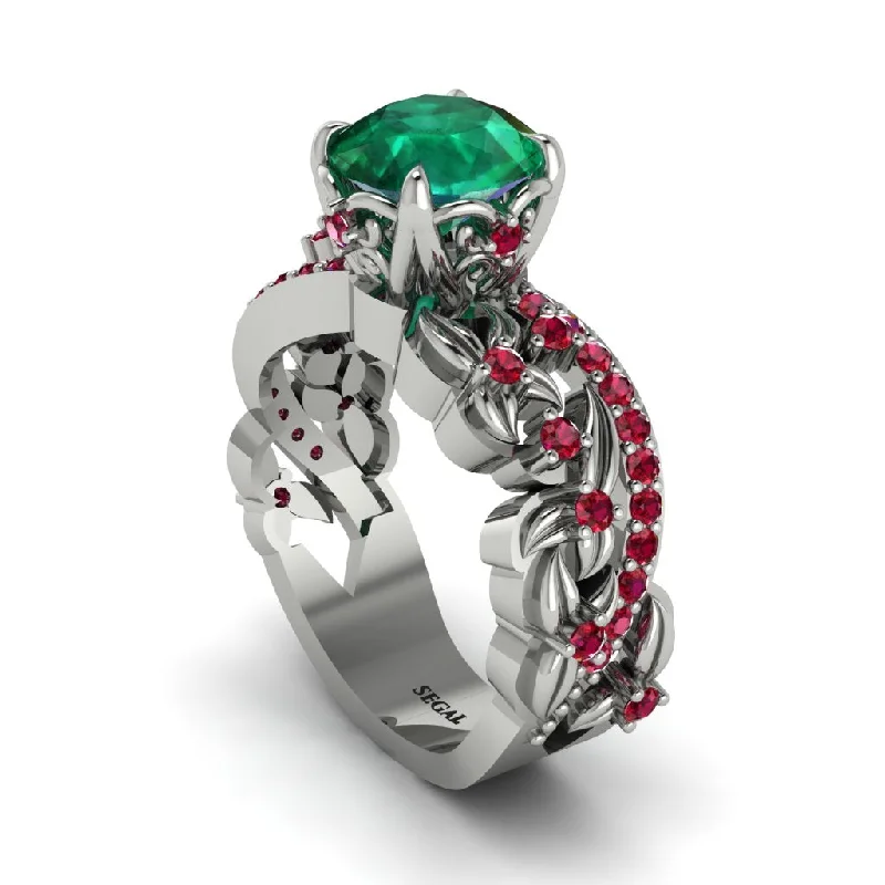 Engagement rings for brides-to-be-Round Floral Cathedral Emerald Engagement Ring - Lindsay No. 51