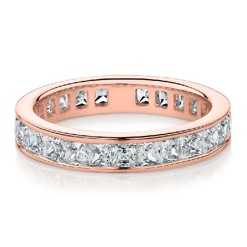 Vintage gold women rings-All-rounder eternity band with 2.5 carats* of diamond simulants in 10 carat rose gold