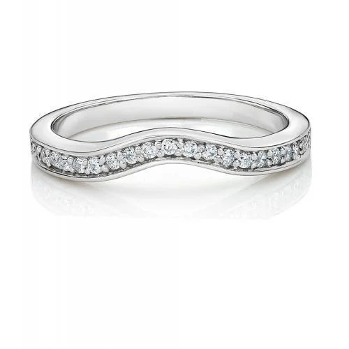 Luxury pearl women rings-Curved wedding or eternity band in 14 carat white gold