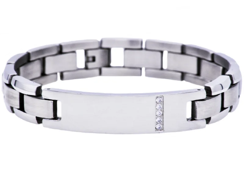 Mixed metal women bracelets-Mens Stainless Steel ID-Engraveable Bracelet