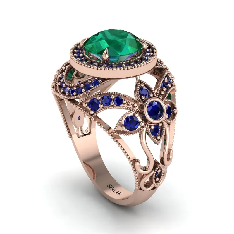 Stackable engagement rings for women-Edwardian Gold Engagement Ring Royal Antique With Emerald - Abbie No. 65