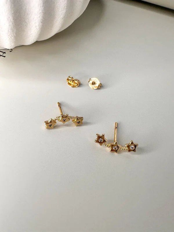 Gold stud women earrings-Velani Jewelry Stars Ear Climber Earrings