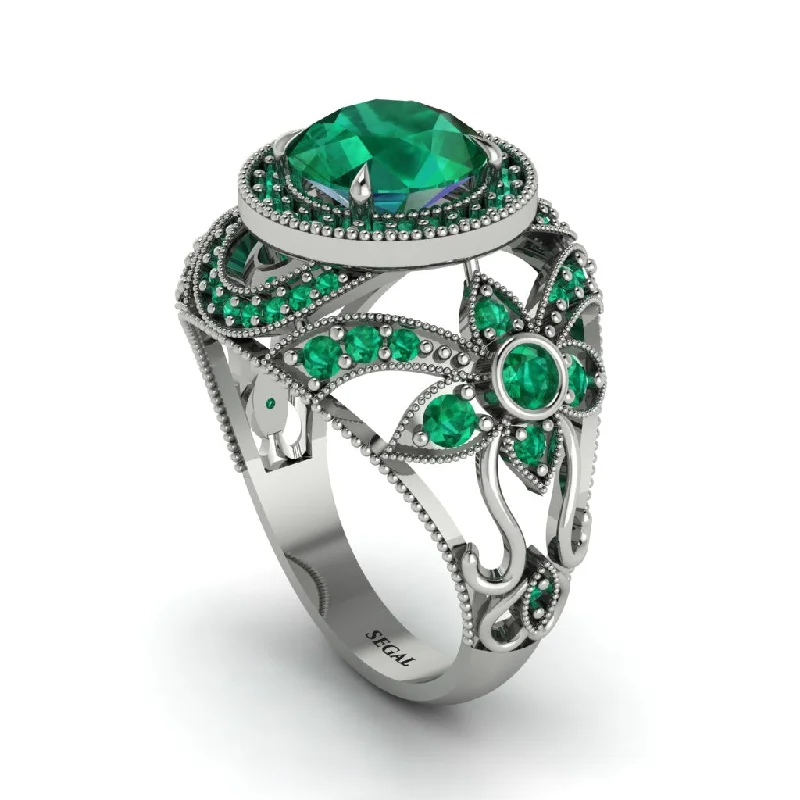 Round cut engagement rings for women-Edwardian Gold Engagement Ring Royal Antique With Emerald - Abbie No. 21