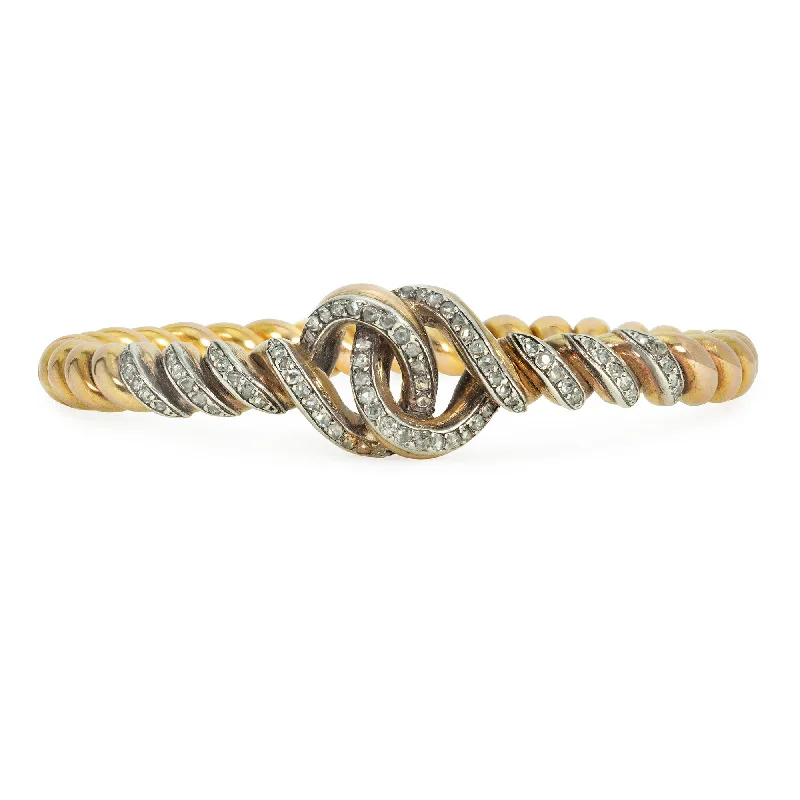 Simple women bracelets-Victorian twisted gold and diamond bracelet