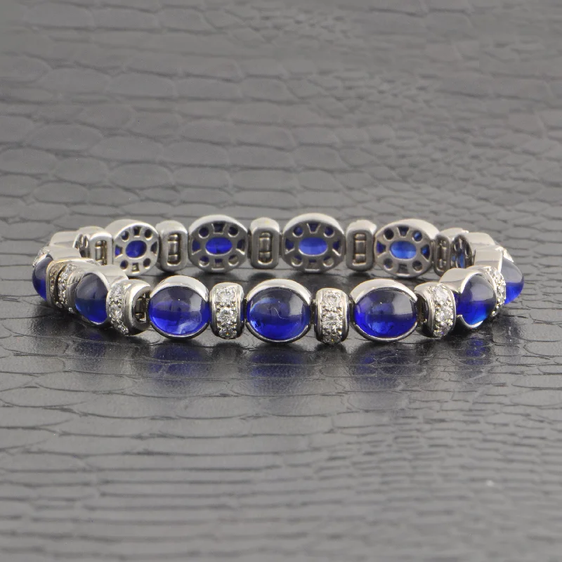 Charm women bracelets-Cabochon Sapphire and Diamond Bracelet in Platinum