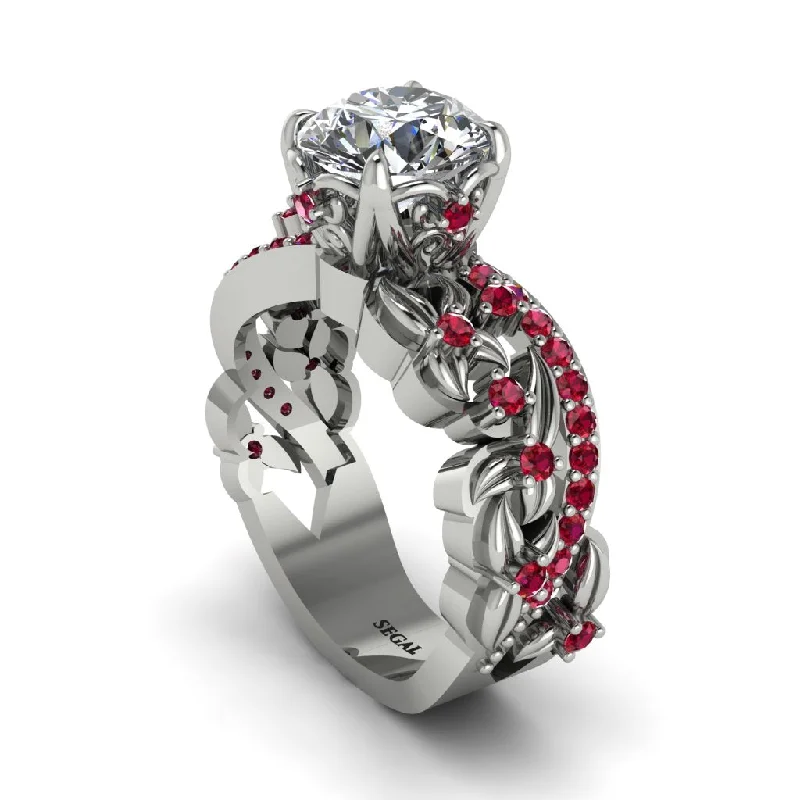 Sustainable engagement rings for women-Round Floral Cathedral Diamond Engagement Ring - Lindsay No. 48