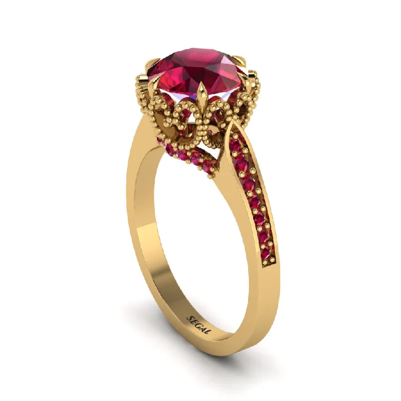 Sparkling engagement rings for women-Ruby Milgrain Engagement Ring - Yara No. 55