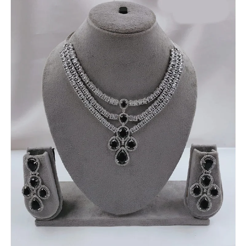 Classic women necklaces-Akruti Collection Silver Plated Ad Stone Necklace Set