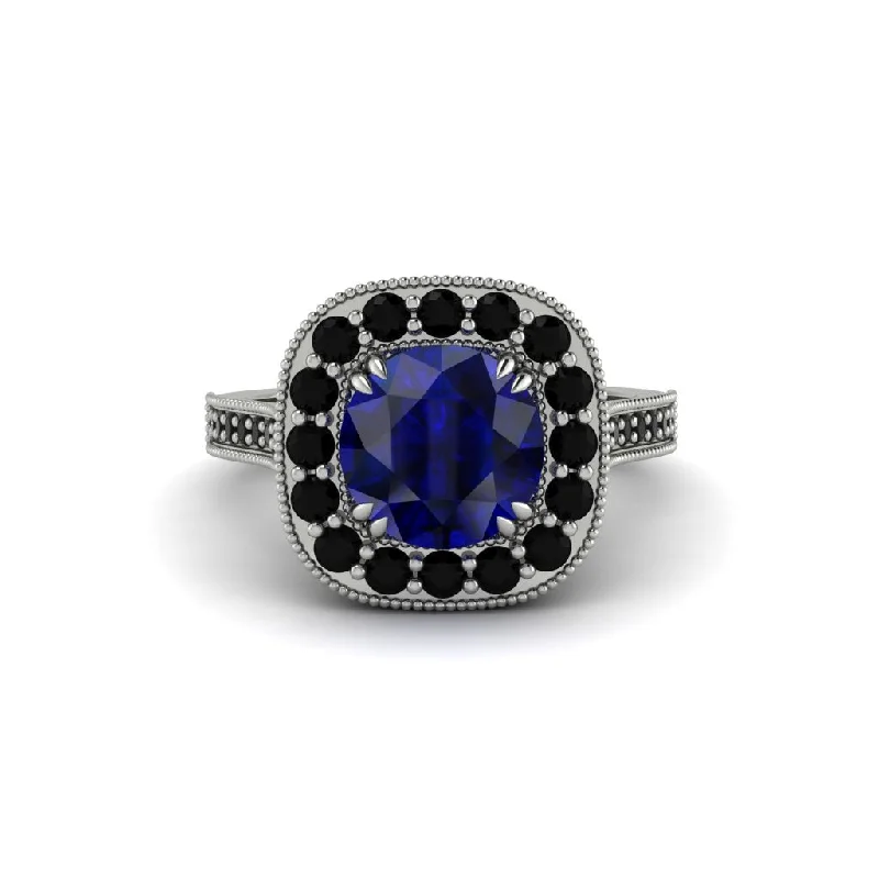 Engagement rings with a thick band for women-Milgrain Halo Round Sapphire Engagement Ring - Odette No. 45