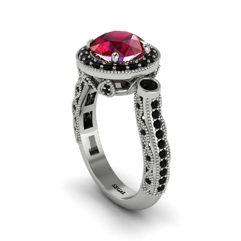 Modern engagement rings for women-Milgrain Halo Pave Ruby Engagement Ring - Mabel No. 42