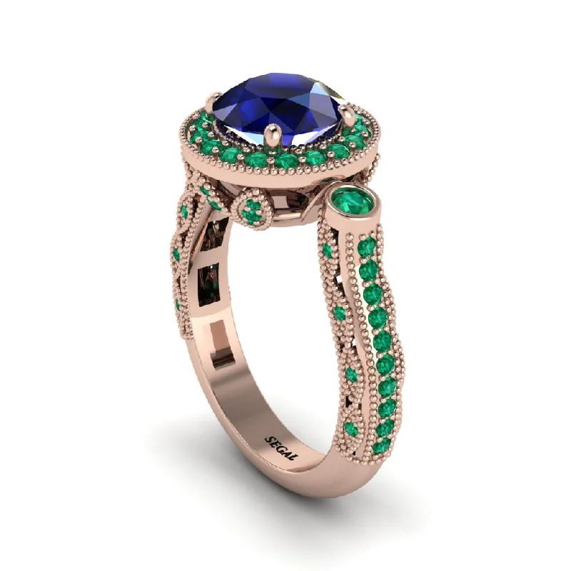 Classic engagement rings for women-Milgrain Halo Pave Sapphire Engagement Ring - Mabel No. 29