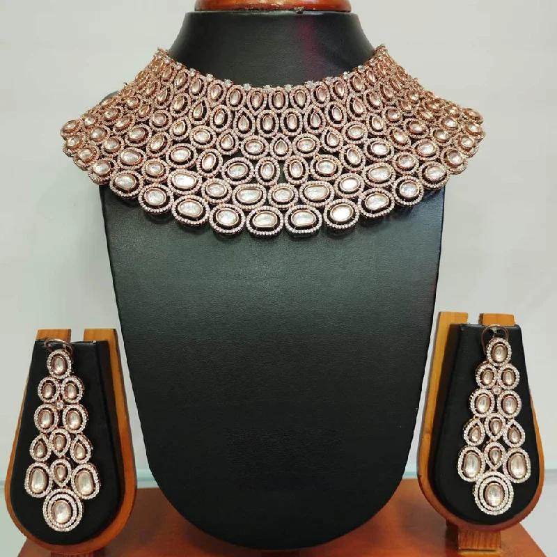 Petite women necklaces-Jain Jewellers Rose Gold Plated AD Choker Necklace Set