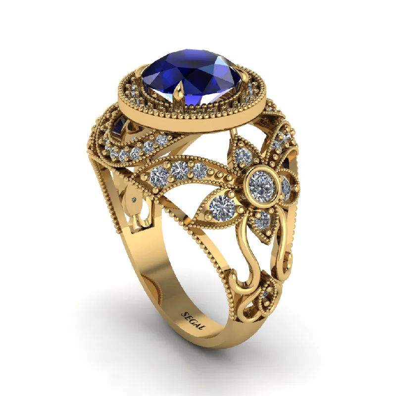 Engagement rings with diamonds for women-Edwardian Gold Engagement Ring Royal Antique With Sapphire - Abbie No. 13