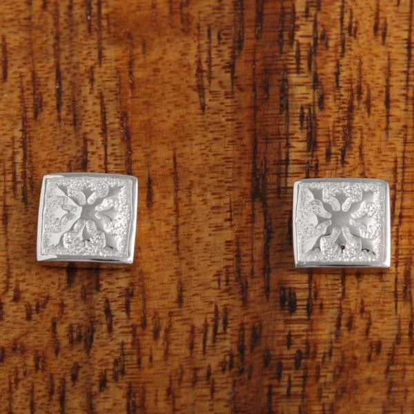 Silver stud women earrings-Single Quilt Earrings 8mm