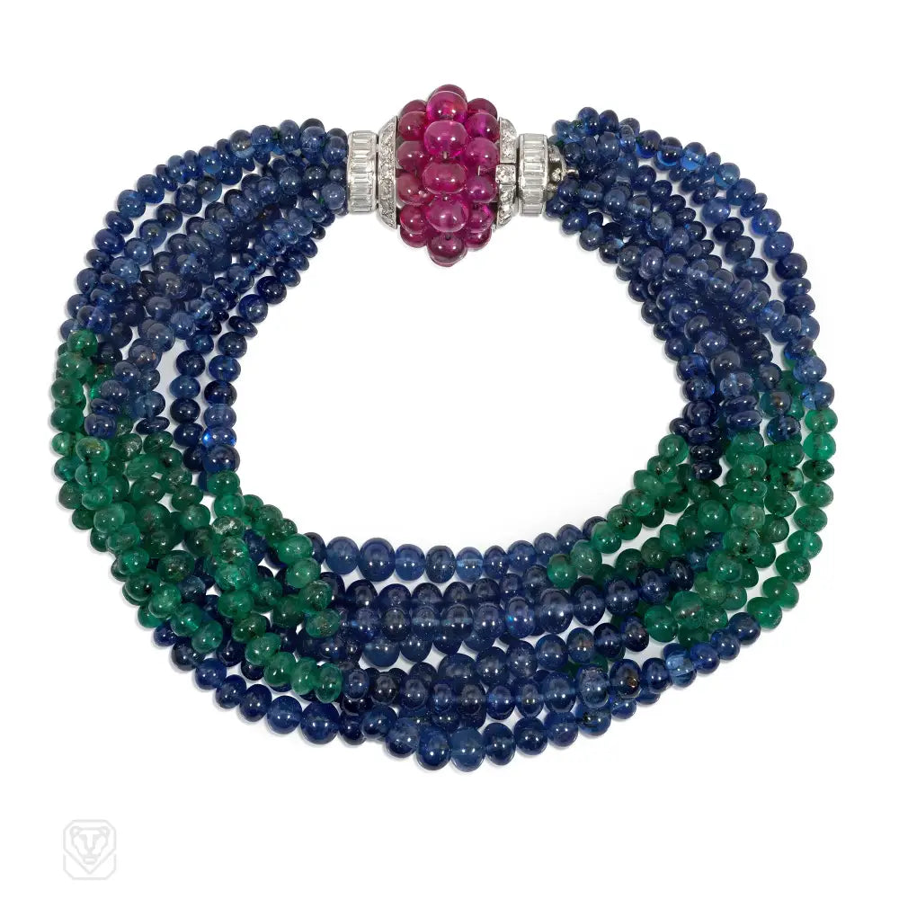 Large women bracelets-Art Deco multi-gem torsade bracelet