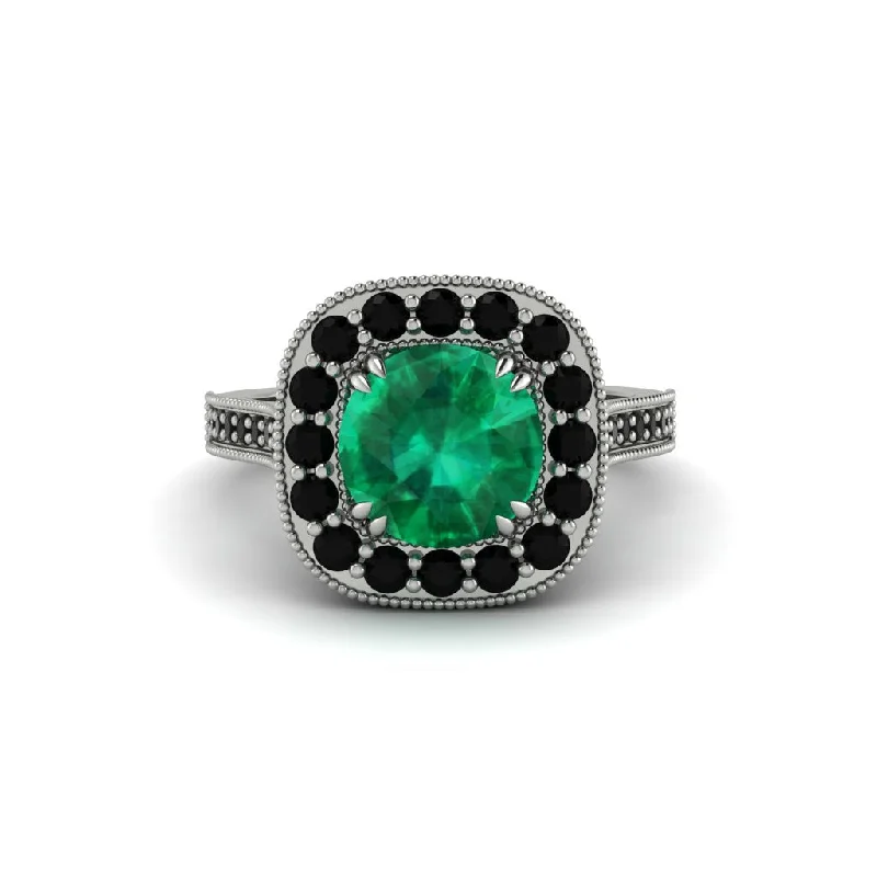 Engagement rings with diamond accents for women-Milgrain Halo Round Emerald Engagement Ring - Odette No. 36