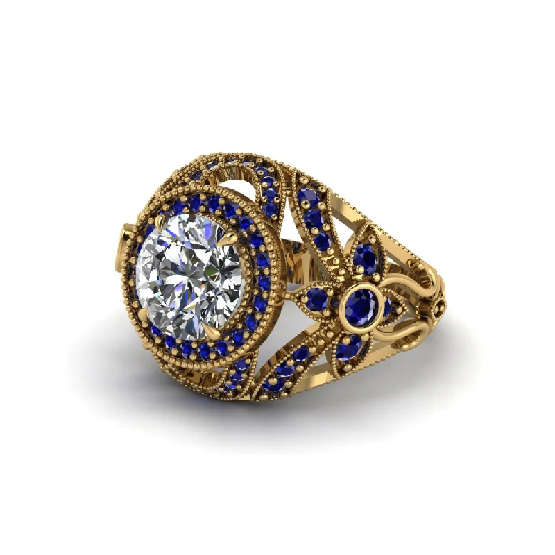 Engagement rings with tanzanite for women-Edwardian Gold Engagement Ring Royal Antique With Diamond - Abbie No. 61