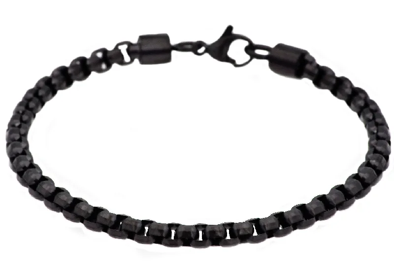 Stylish women bracelets-Mens Diamond Cut Black Stainless Steel Box Rolo Link Bracelet