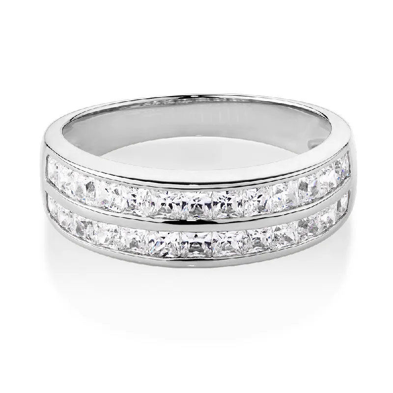 Dainty women rings-Wedding or eternity band with 1.56 carats* of diamond simulants in 10 carat white gold