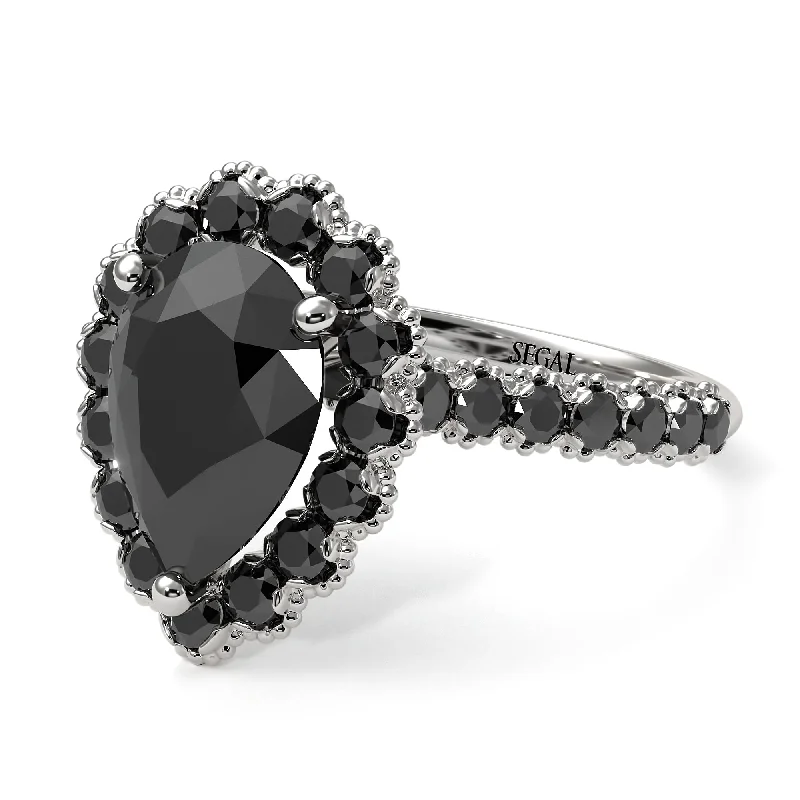 Engagement rings with vintage settings for women-Halo Pear Black Diamond Pave Engagement Ring - Ingrid No. 39