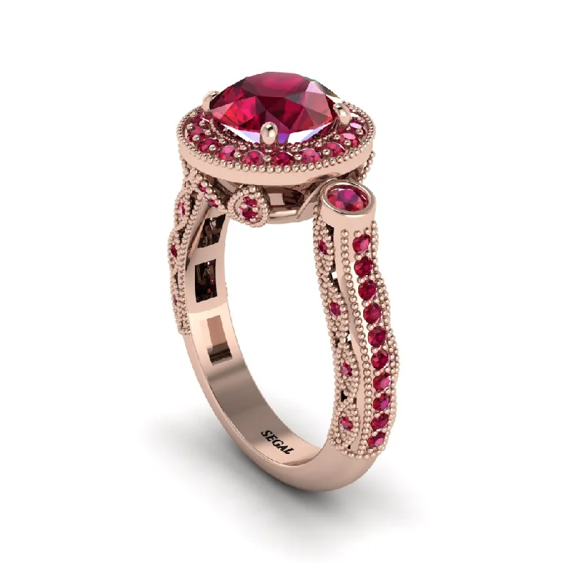 Gold engagement rings for women-Milgrain Halo Pave Ruby Engagement Ring - Mabel No. 56