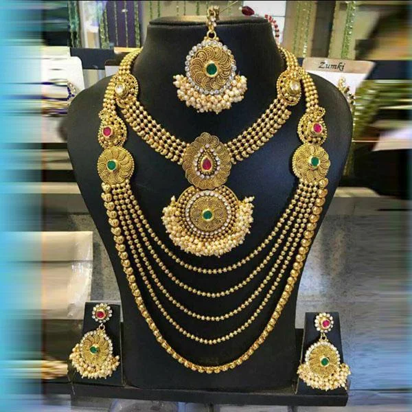 Crystal women necklaces-Darshana Jewels Stone Double Necklace Set With Maang Tikka