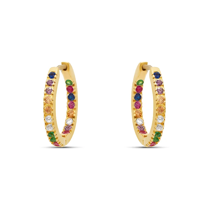 Gemstone women earrings-Rainbow Hoop Earrings - 18 karat gold vermeil on sterling silver, zirconia stones