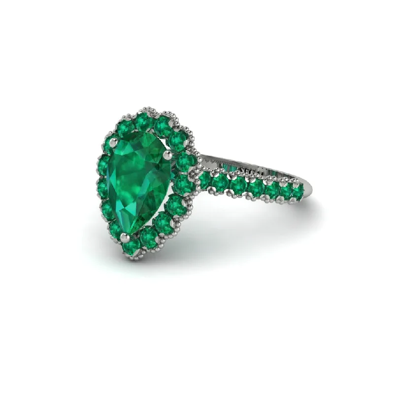 Round cut engagement rings for women-Halo Pear Emerald Pave Engagement Ring - Ingrid No. 21