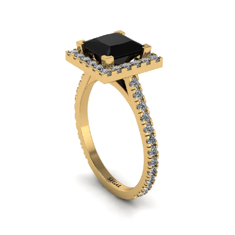 Engagement rings with a thick band for women-Princess-Cut Floating Halo Black Diamond Engagement Ring - Candice No. 7