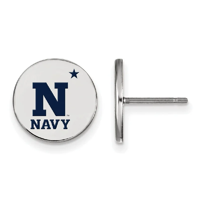 Fashion stud women earrings-Sterling Silver U.S. Naval Academy Small Enamel Disc Earrings