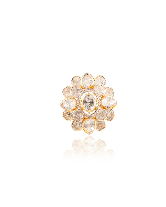 Birthstone gold women rings-Abigail Polki And Diamond Ring