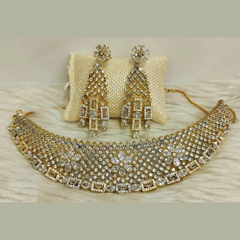 Classic pendant women necklaces-Jain Jewellers Gold Plated AD Choker Necklace Set