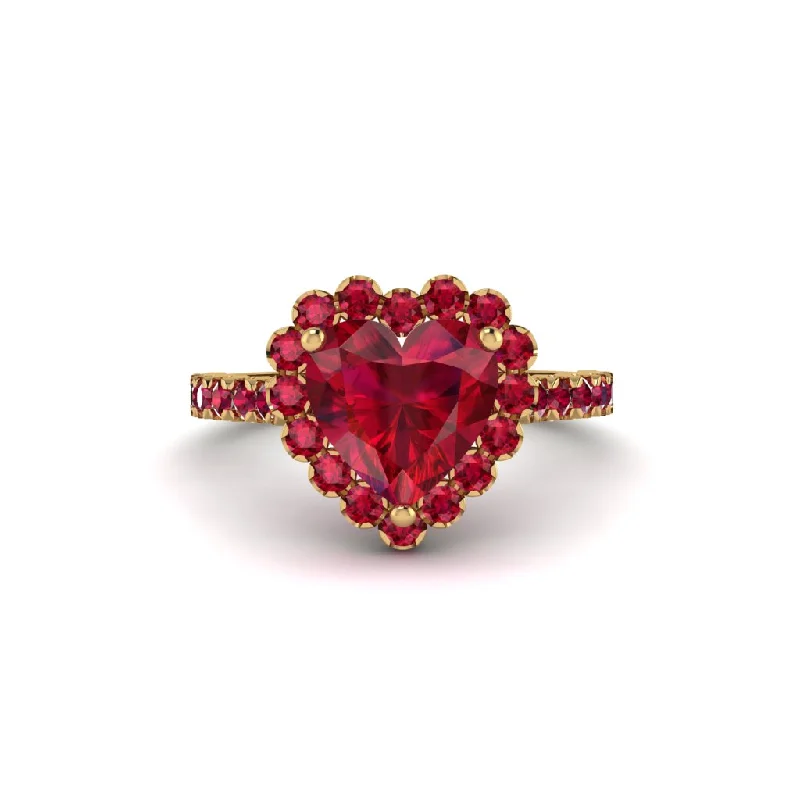 Affordable engagement rings for women-Halo Heart Ruby Pave Engagement Ring - Gail No. 55