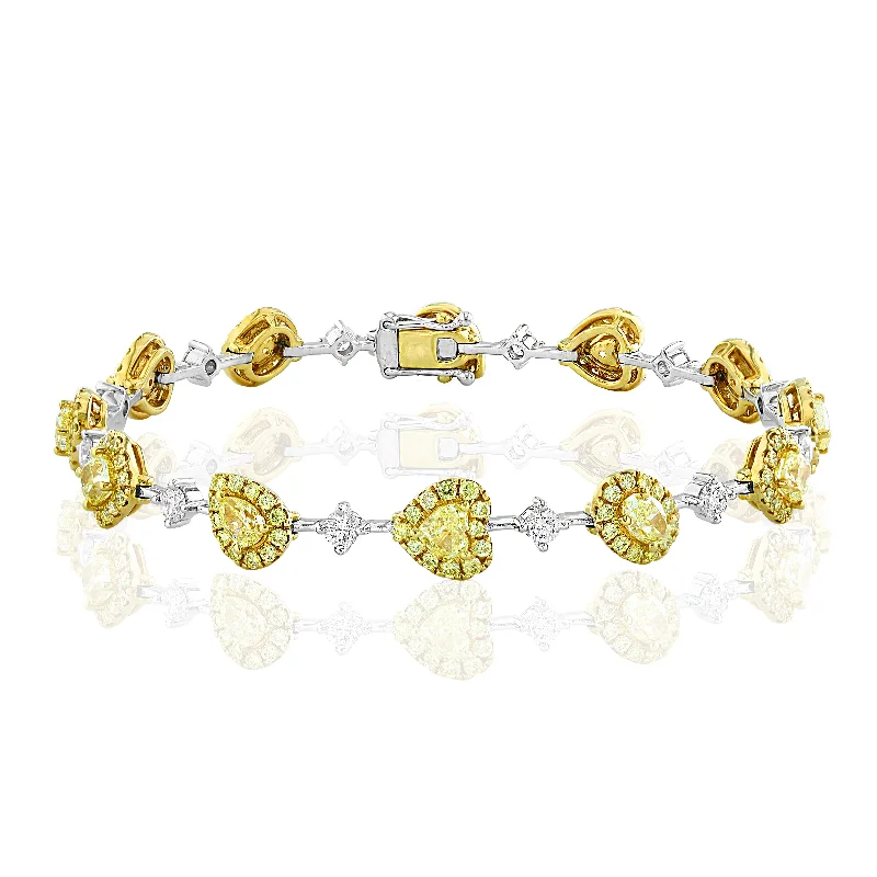 Handmade women bracelets-Two Tone Fancy Yellow and White Heart Diamond Bracelet