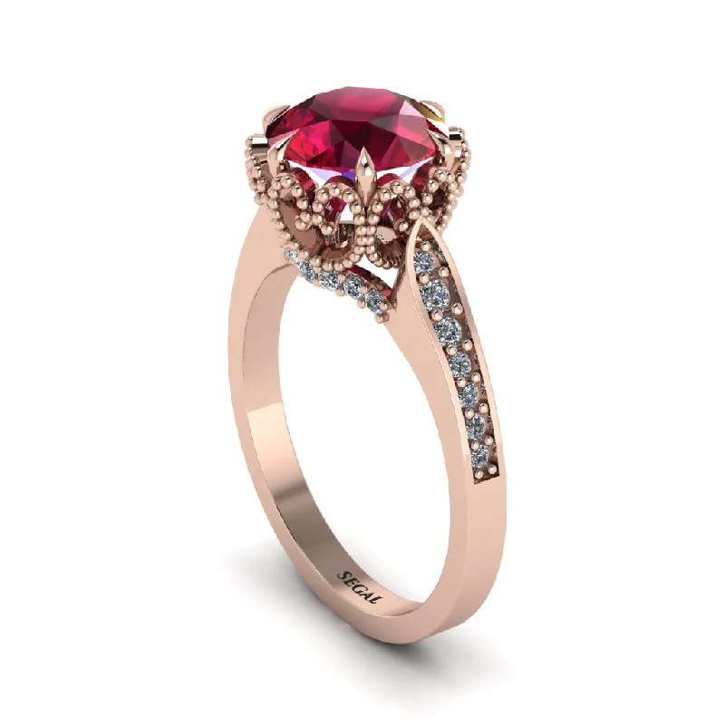 Engagement rings with wide bands for women-Ruby Milgrain Engagement Ring - Yara No. 11