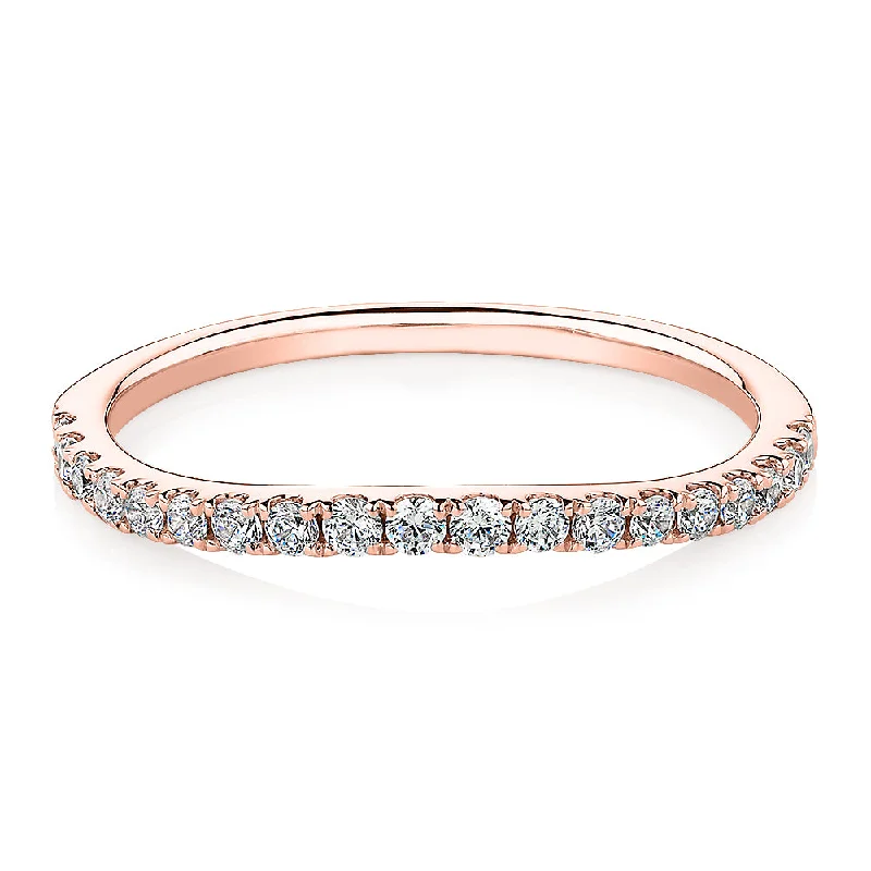 Sterling silver women rings-Curved wedding or eternity band with 0.25 carats* of diamond simulants in 10 carat rose gold