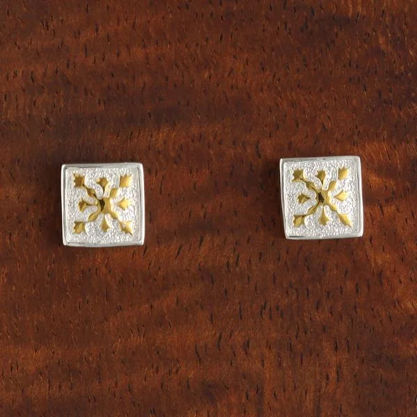 Gold stud women earrings-Single Quilt Earrings 10mm