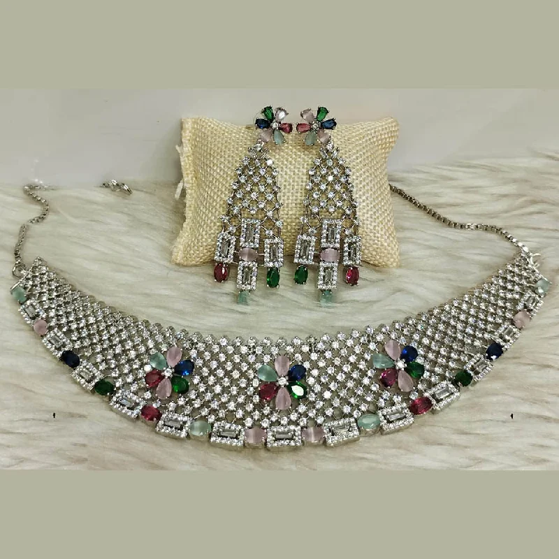 Purple women necklaces-Jain Jewellers Silver Plated AD Choker Necklace Set