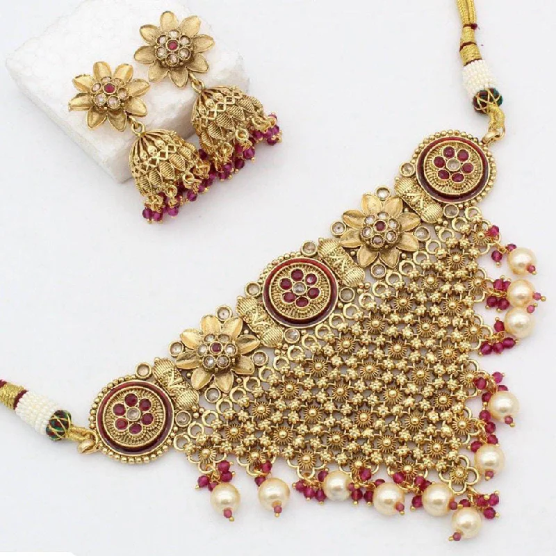 Pearl pendant women necklaces-Manisha Jewellery Copper Gold Choker Necklace Set