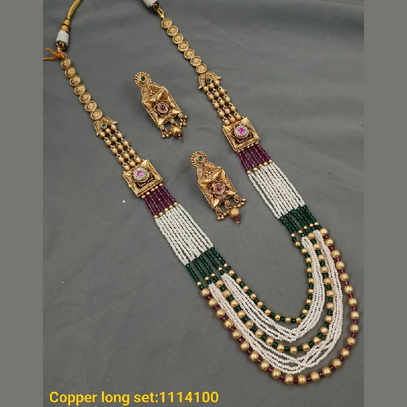 Amethyst women necklaces-Padmawati Bangles Copper Gold Plated Pota & Beads Long Necklace Set