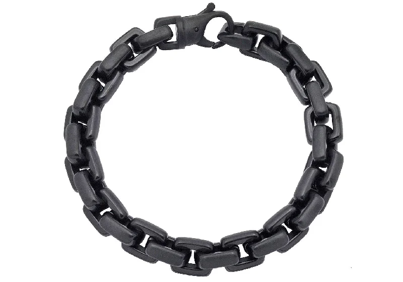 Diamond women bracelets-Mens Black Stainless Steel Square Link Chain Bracelet