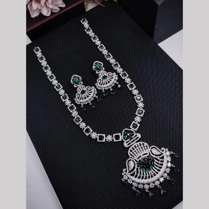 Alloy women necklaces-Aamrapali Silver Plated American Diamond Long Necklace Set