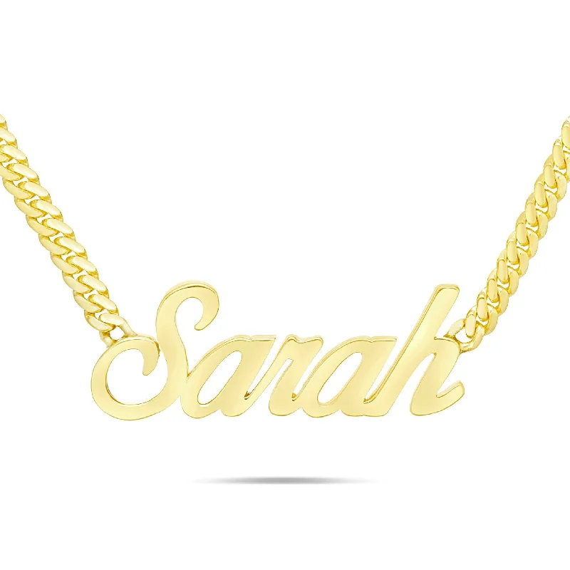 Metal women necklaces-YOUR NAME - Solid Gold Medium Cuban Name Necklace