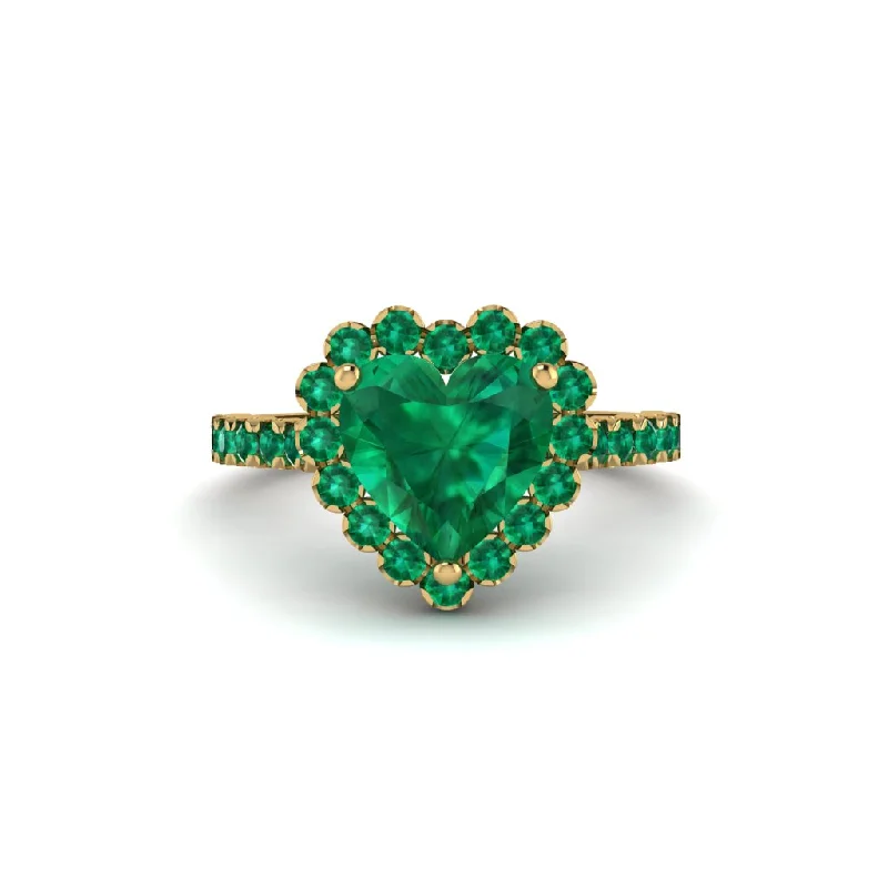 Engagement rings with a diamond band for women-Halo Heart Emerald Pave Engagement Ring - Gail No. 19